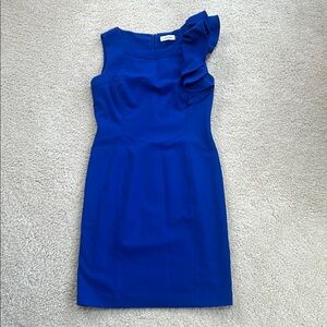 Calvin Klein Blue Asymmetrical Ruffled One Shoulder Dress, 4